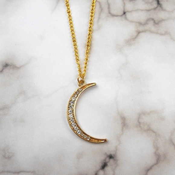 Gold Crescent Moon Necklace - Picture 2 of 4